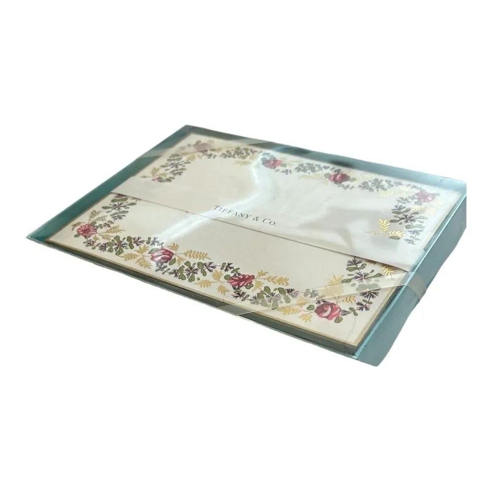 Tiffany & Co Blank Notecard Greeting card floral‎ border 12 cards & envelopes